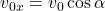 v_{0x}=v_0 \cos\alpha