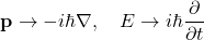 \begin{equation*} \bold p\to -i\hbar \nabla,\quad E\to i\hbar\dfrac{\partial}{\partial t} \end{equation*}